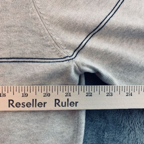 Nautica VNeck Sweater Logo XL Striped Cream Black 100% Cotton Preppy Casual - Picture 6 of 7